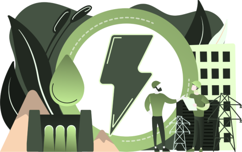 Grid workers analyzing the electricity grid and discussing grid stability through demand flexibility